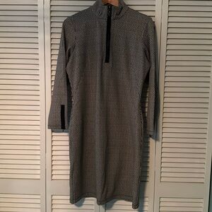 J McLaughlin XL Sleek herringbone pattern Dress. Mock neck when zipped. New
